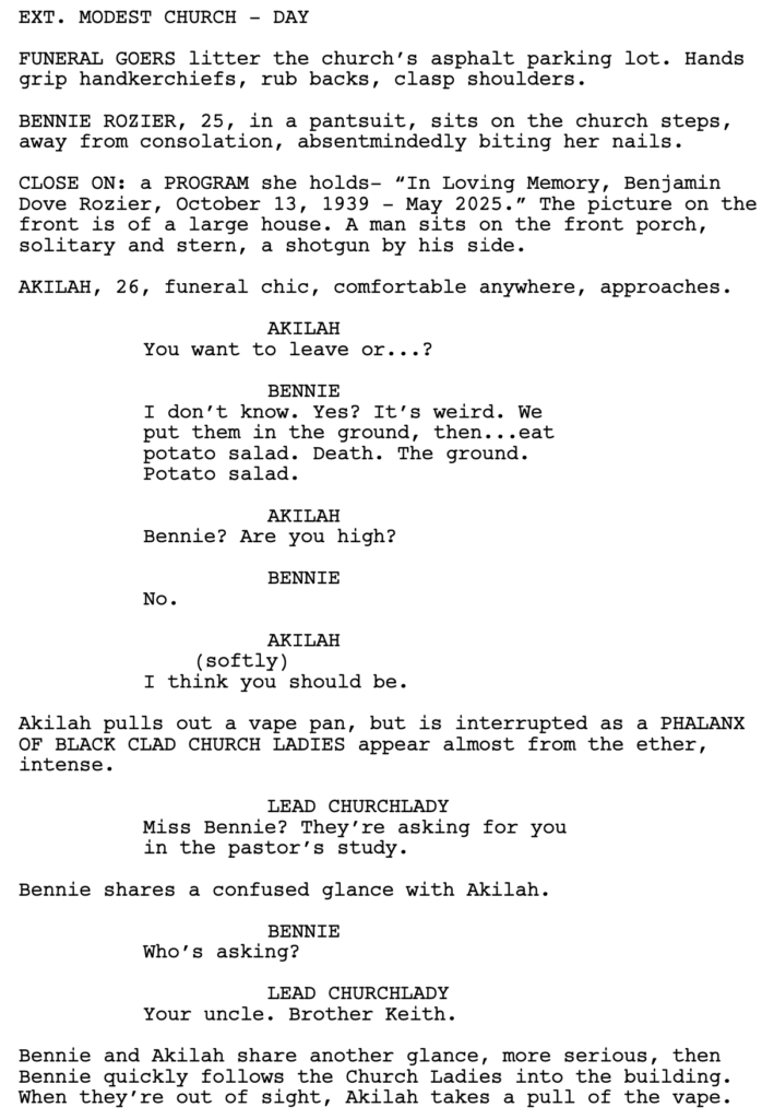 Script First Page Project THESE SIX ‘FIRST PAGE’ ENTRIES DIDN’T MAKE THE SHOWDOWN